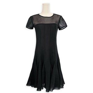 Sara Campbell Mesh‎ Fit & Flare Dress Sz S Black Short Vintage Mesh Pleated USA